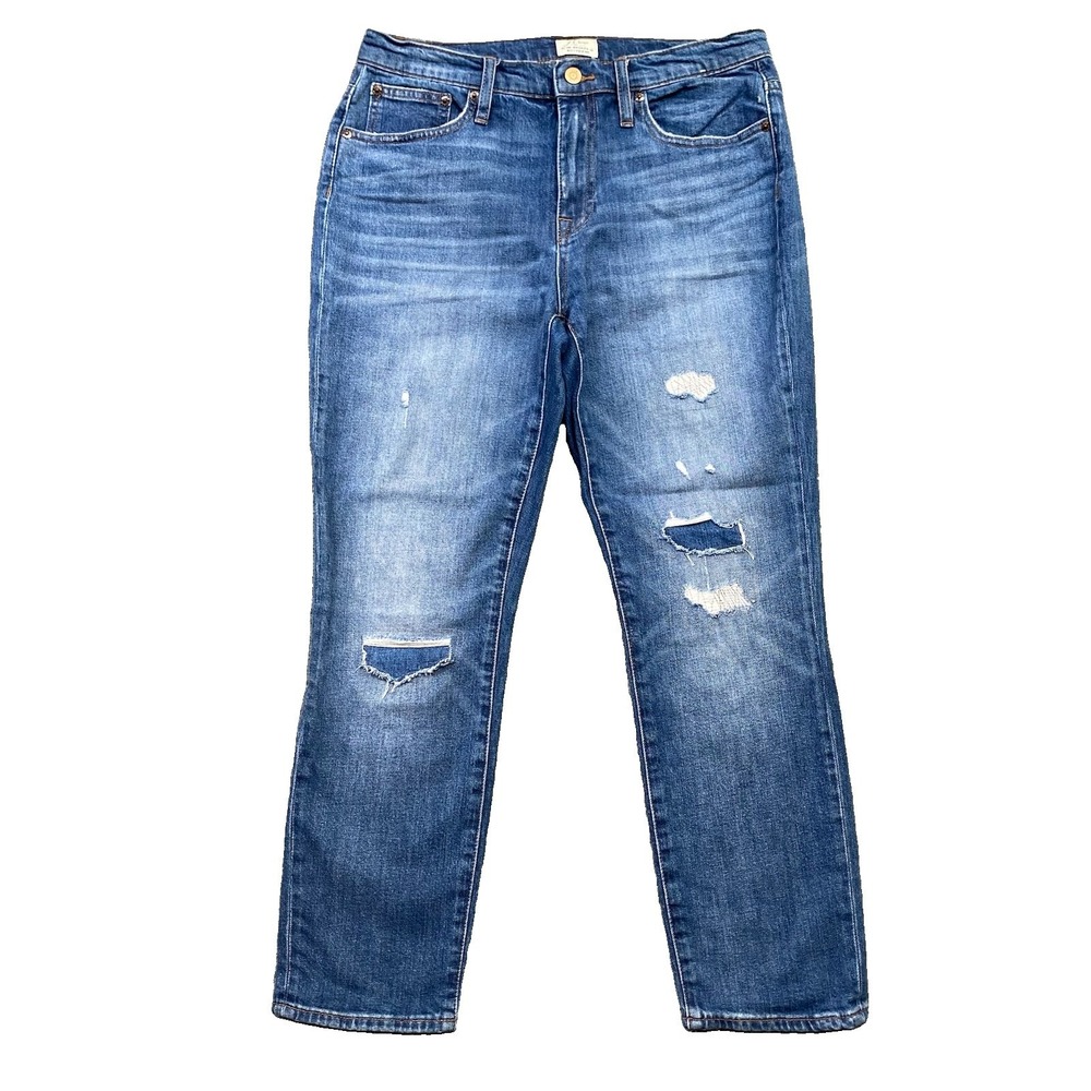 J.Crew Boyfriend Jeans Size 28 Blue Slim Ankle Distressed Broken In Grunge